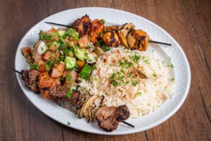 Chicken and Beef Skewer Combo Plate
